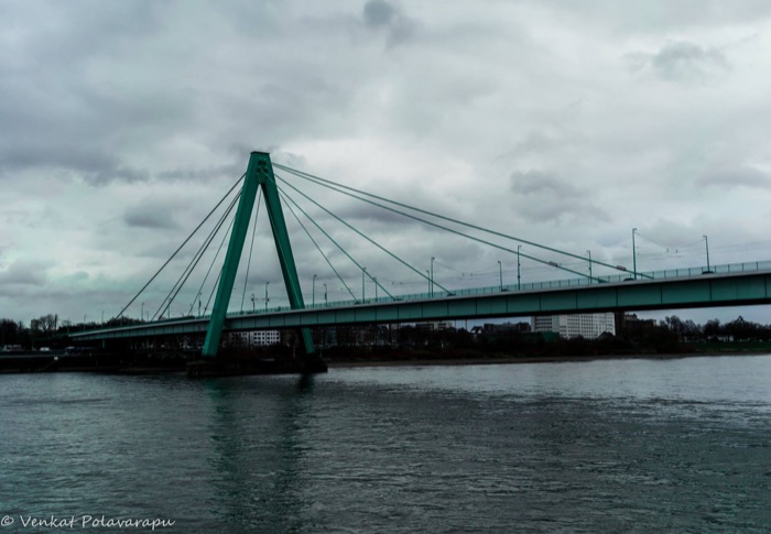 Green cable-stayed bridge over the Rhine river